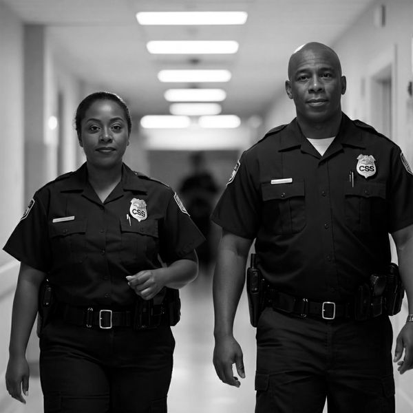 CSS security officers walking hallway
